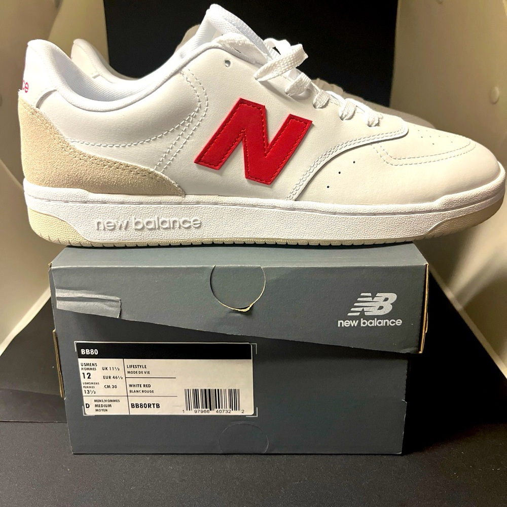New Balance BB80 Men’s Lifestyle Sneakers Wht/Red Sz 12 NIB